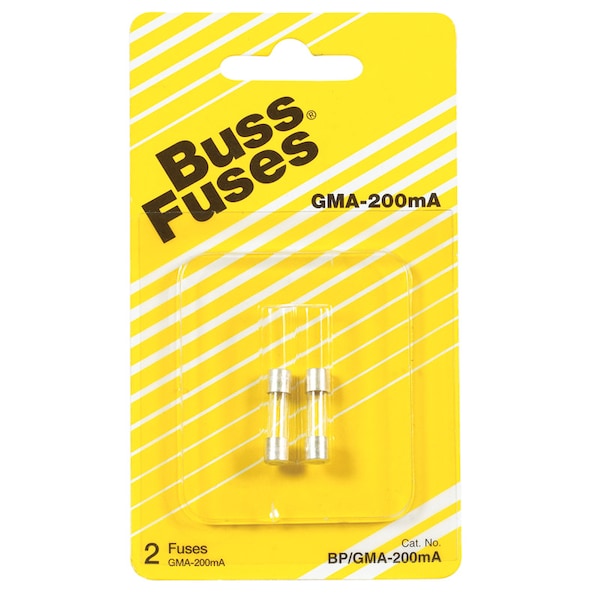 Eaton Bussmann Glass Fuse, GMA Series, Fast-Acting, 0.2A, 250V AC, 35A at 250V AC, 10kA at 125V AC BP/GMA-200MA - main